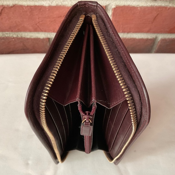 Saint Laurent Zip Around & Push Lock Closure Maroon Leather Wallet - Picture 9 of 13